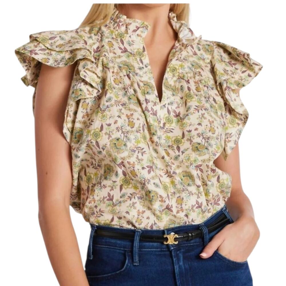 bishop + young Cream Floral Ruffle-Sleeve Blouse